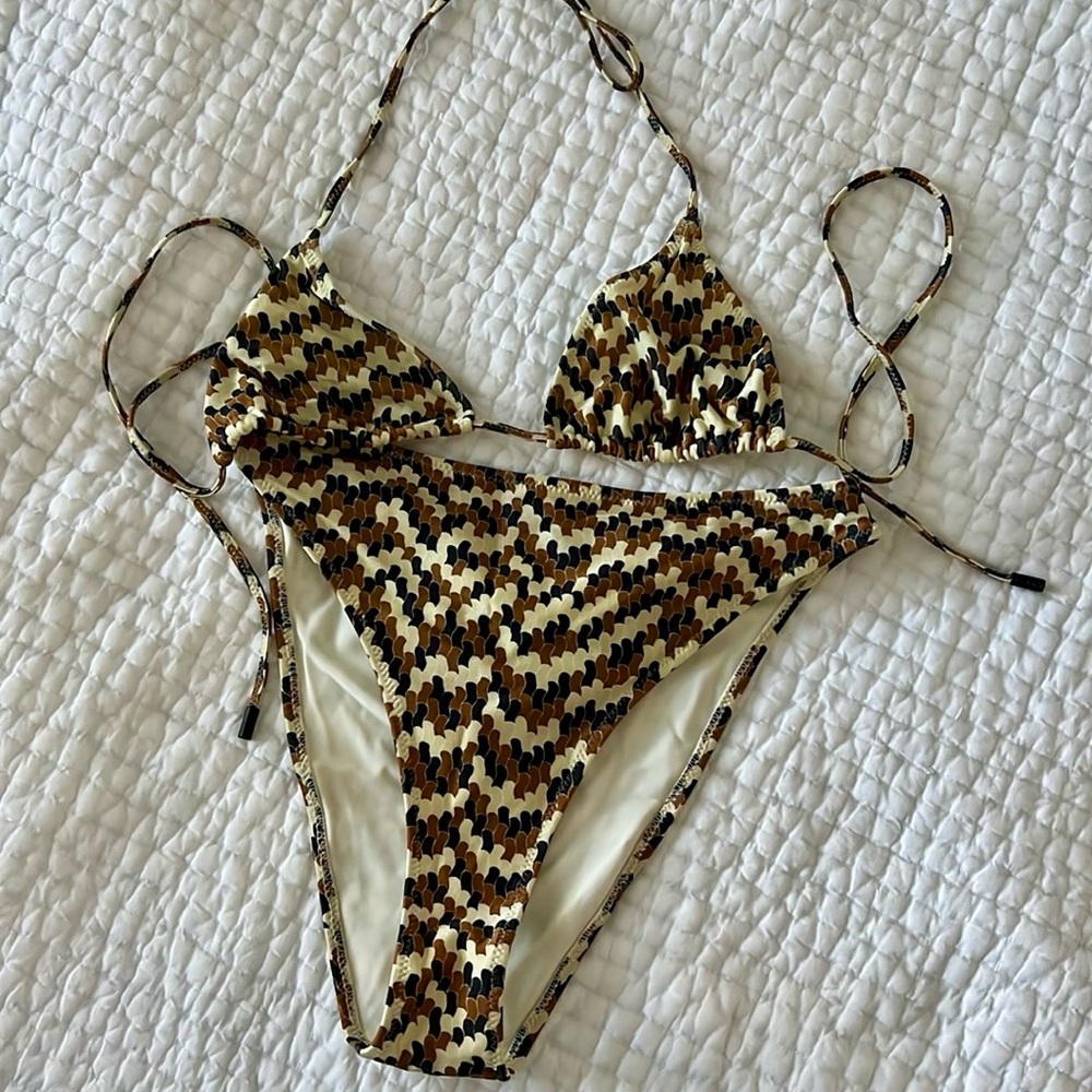 triangl swimwear Brown Black Cream Patterned Triangle Bikini